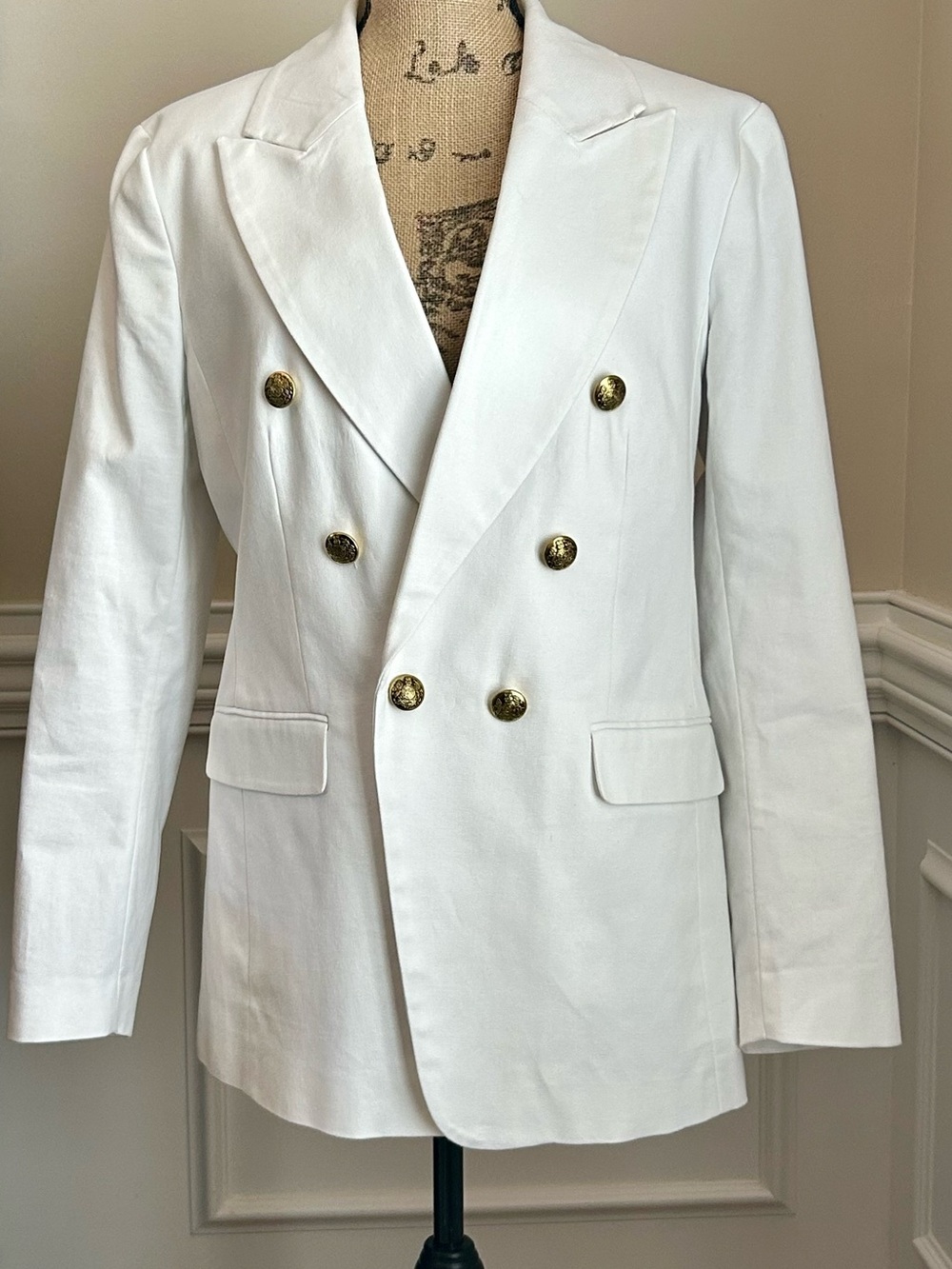 Banana Republic White Double-Breasted Blazer with Gold Buttons